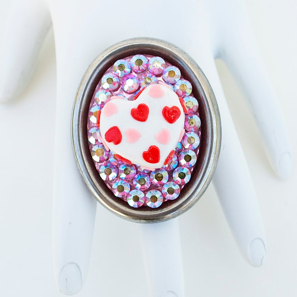 Heart Cake Rhinestone Mini Food Ring